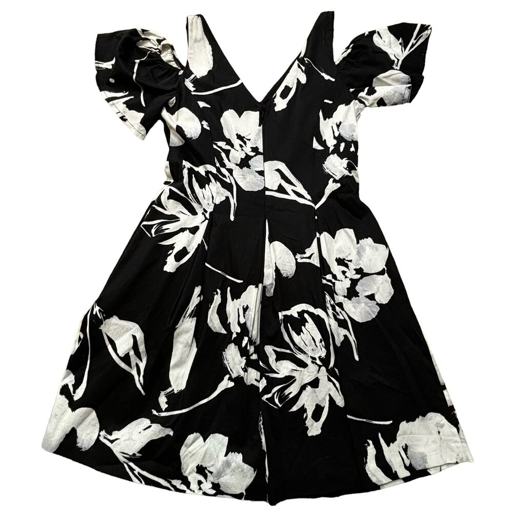 RALPH LAUREN Black & White Floral Fit Flare Dress Pockets Size 6